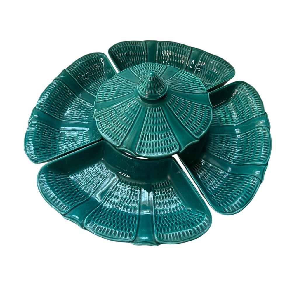 Beautiful Turquoise California USA Pottery Appetizer Relish Serving Dishes 6 pcs